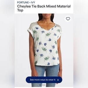 Fortune + Ivy Floral Women's Blouse - White, Grey and Blue